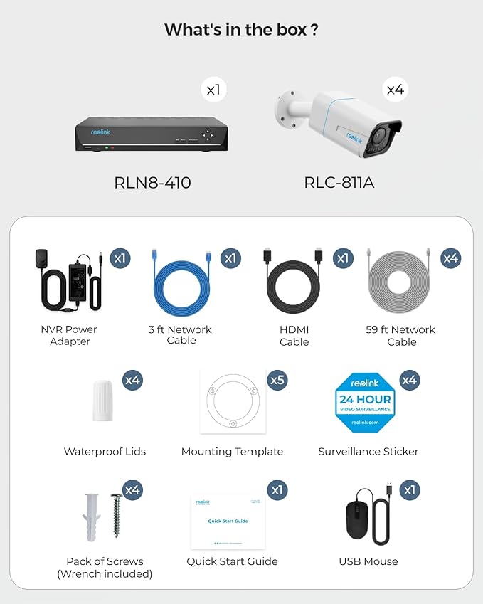 REOLINK 4K 5X Optical Zoom Wired Security Camera System, 4pcs