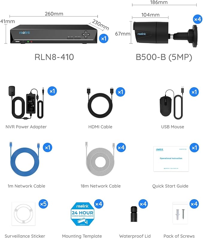 Reolink 5MP PoE Security Camera System, 6PCS bundle