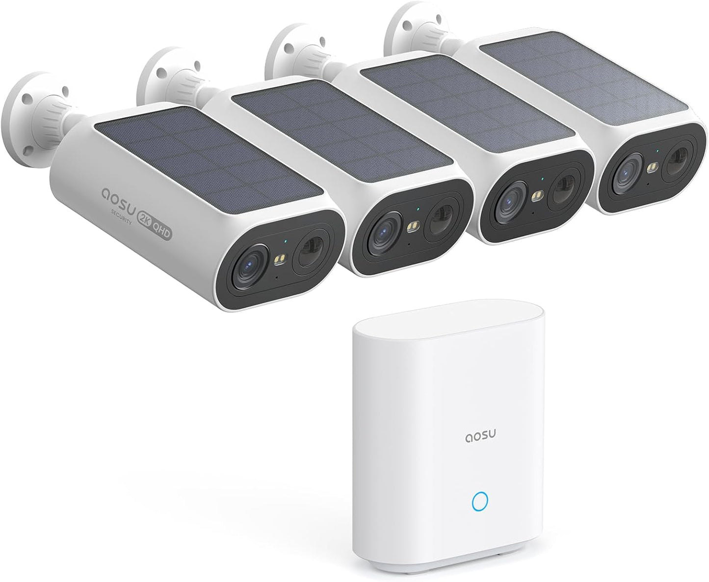 Aosu Solar Security Cameras Wireless Outdoor With Hub, 4 Cam-kit