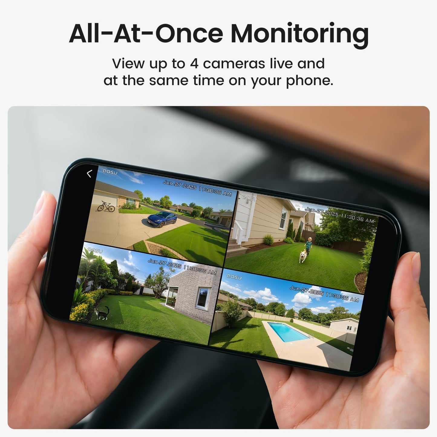 Aosu Solar Security Cameras Wireless Outdoor With Hub, 4 Cam-kit